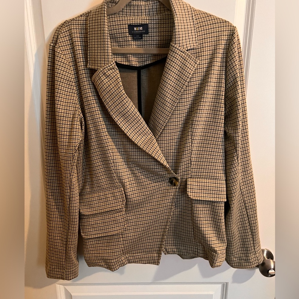 Anthropologie Maeve Womens Houndstooth Collegiate Knit Blazer Jacket Preppy Sz L - Picture 2 of 5